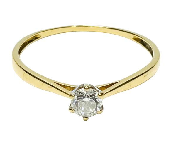 Bague Solitaire en Or Jaune 18 K - Taille 56 - 1.05 G
