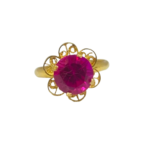 Bague Solitaire en Or Jaune 22K Taille-50