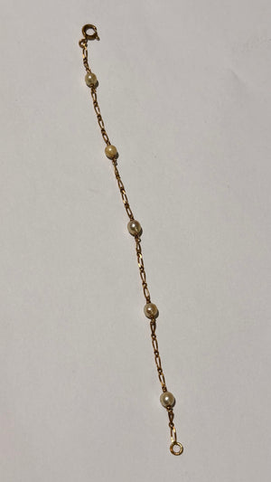 Bracelet Or Jaune 18K Figaro Maillon Perles 15cm