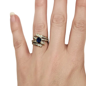 Alliance en Or Jaune avec Diamants et Saphir 18K - 4.89Grs - T53