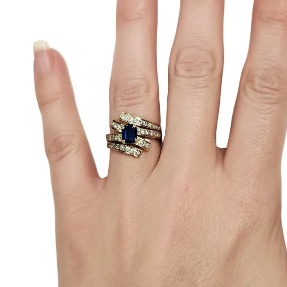 Alliance en Or Jaune avec Diamants et Saphir 18K - 4.89Grs - T53