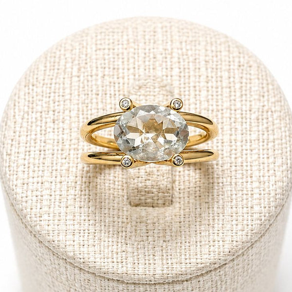Bague Solitaire Or Jaune 18K - 6.24 G Oxyde Zirconium