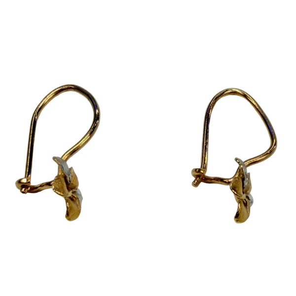 Boucles d'Oreilles Fleur Frangipanier en Or Jaune et Blanc 18k