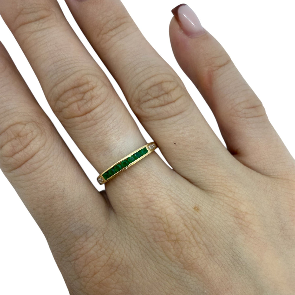 Bague Empierrée en Or Jaune 18 Carats avec Émeraudes Taille 53