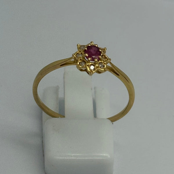 Bague Marguerite OR Jaune 18K - 1.51 G - Taille 59 avec Diamants