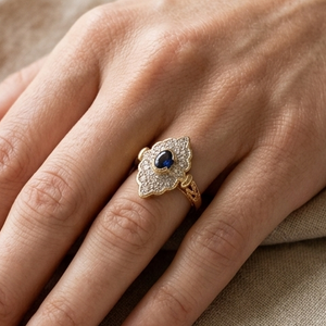 Sublime Bague Marquise en Or Jaune 18K - 5.54 G - T 54 avec Diamants