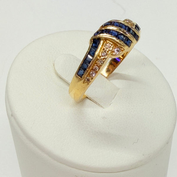 Bague en Or Jaune 18 K avec Diamants et Saphir