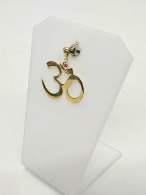 Joli Pendentif OM en Or Jaune 18k avec Rubis