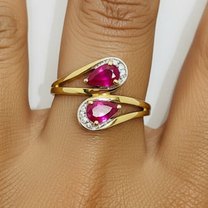 Bague en Or jaune 18K - 2 Rubis - Taille 54- 2.50g