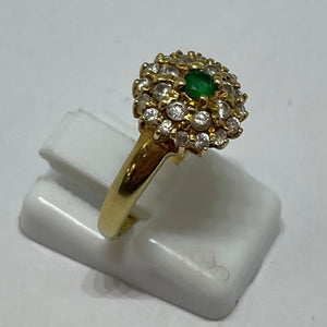Bague Marguerite Or Jaune avec Emeraude et Zirconium  18K -T56cm