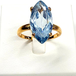 Bague Marquise Or Jaune 18K avec Aigue Marine 5.57 Grs - Taille 58