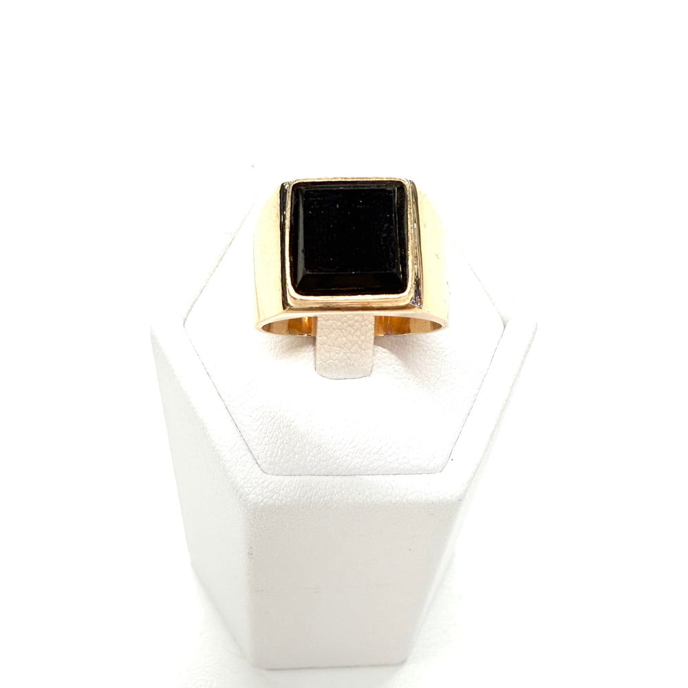 Bague Chevalière en Or Jaune 18k Onyx - Taille 55