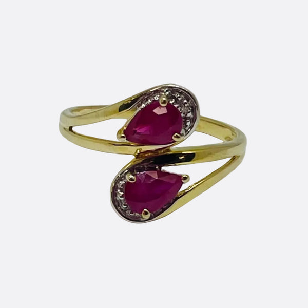 Bague en Or jaune 18K - 2 Rubis - Taille 54- 2.50g