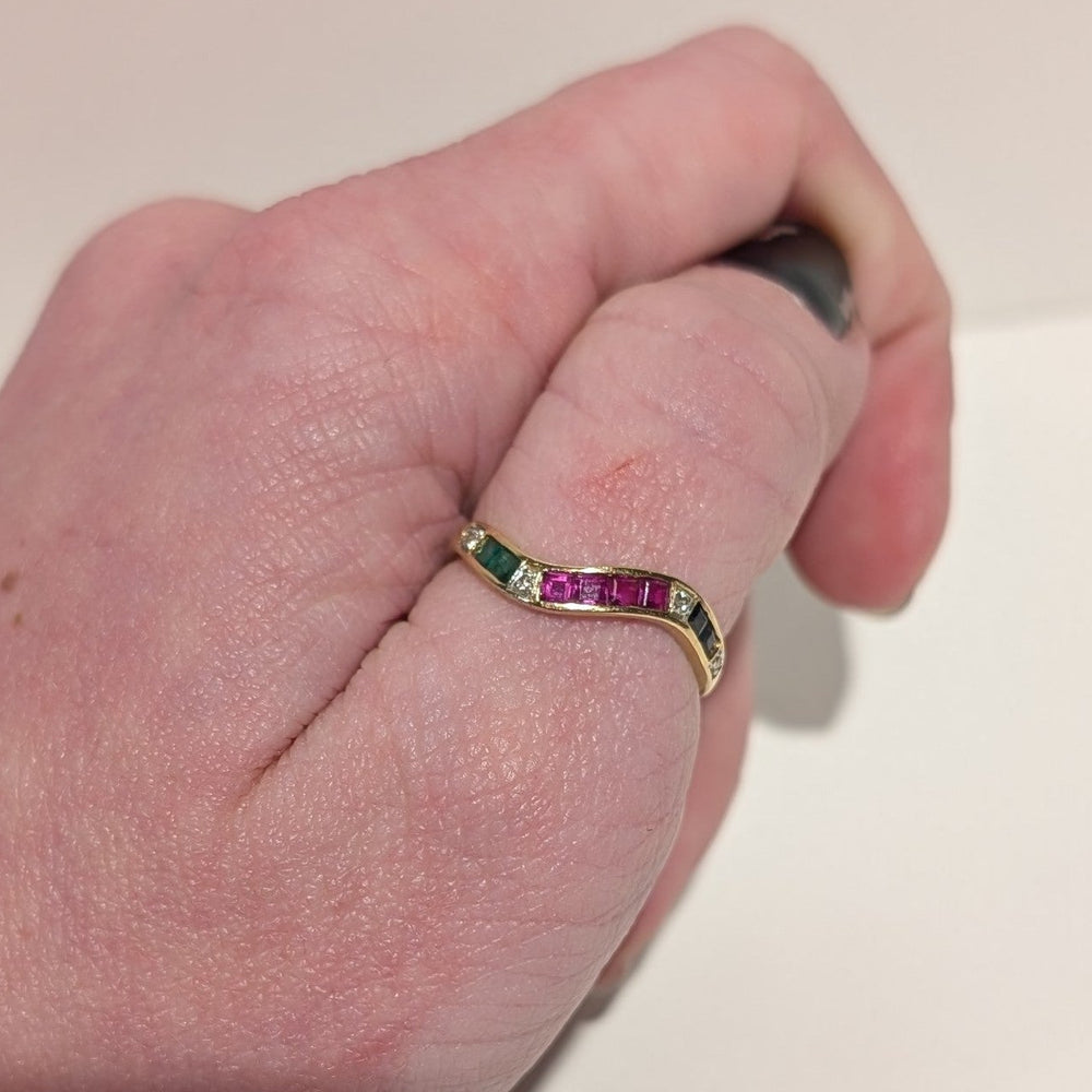Bagues en Or Jaune avec 18k Diamants et Pierres Naturel - 1.62gr - T56