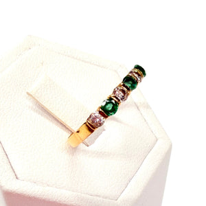 Bague or jaune 18k avec émeraude et zircon