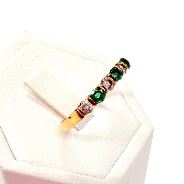 Bague or jaune 18k avec émeraude et zircon