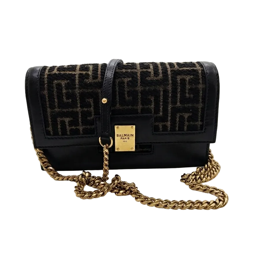 Sac à main Balmain en toile jacquard noir et kaki
