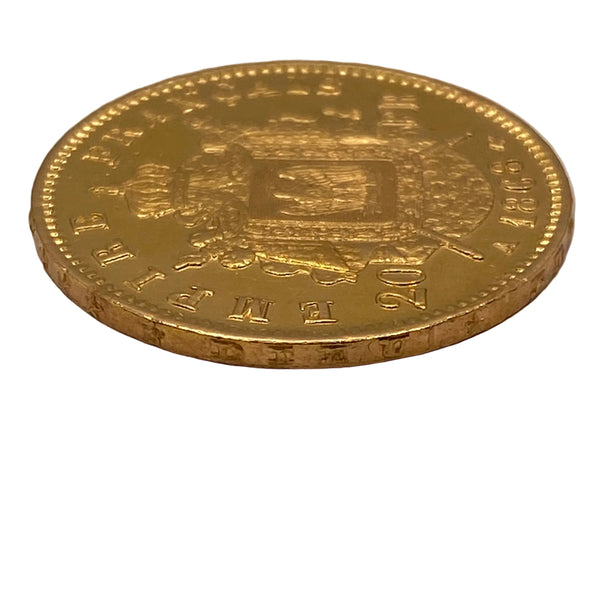 Pièce 20 Francs Napoléon III en or jaune 20k -  6.44 G