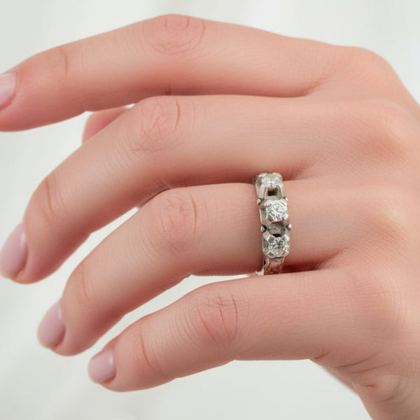 Bague Ancienne en Or Jaune et Or Gris 18k avec Diamants - T53 - 5.65gr
