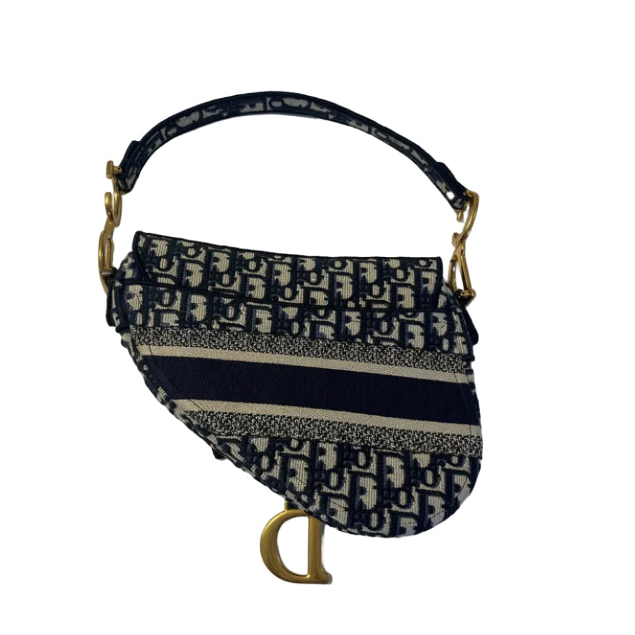 Sac Dior Saddle en toile oblique bleu