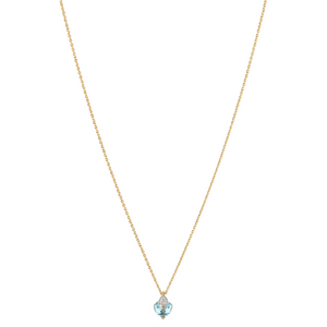 Collier Princesse En Or Jaune 18K avec Aigue Marine et Diamants