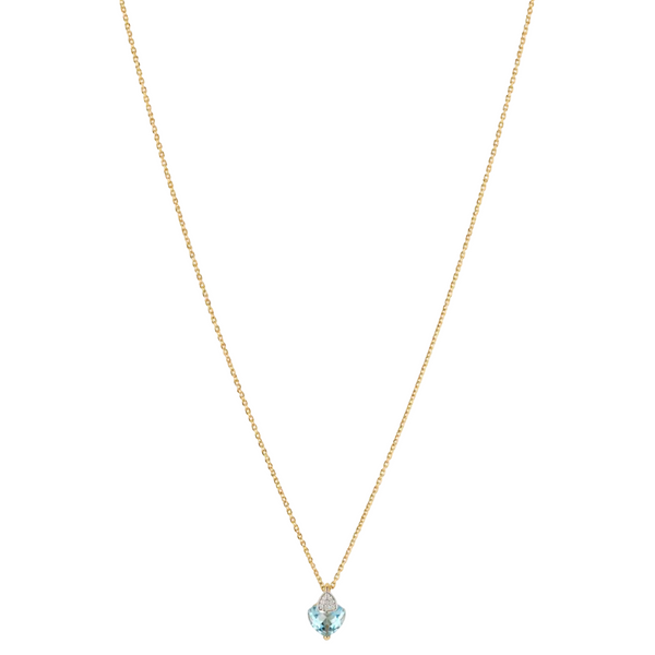 Collier Princesse En Or Jaune 18K avec Aigue Marine et Diamants