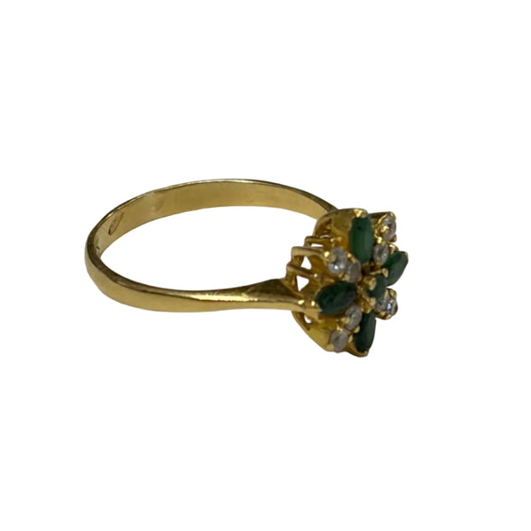 Bague fleur en Or jaune 18K avec émeraudes et zircons