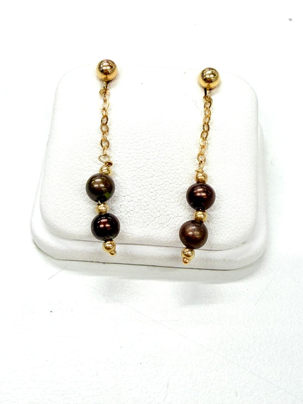 Boucles d'oreilles Or Jaune 18k Pendantes avec 2 perles