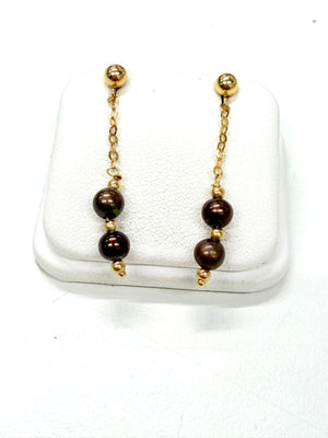 Boucles d'oreilles Or Jaune 18k Pendantes avec 2 perles