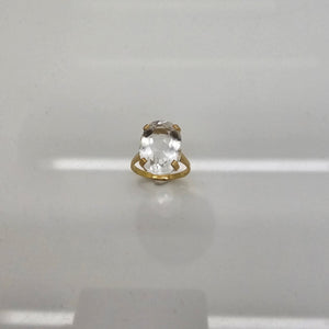 Bague Solitaire Or Jaune 18K avec Cristal de Roche - T57 - 6.14gr