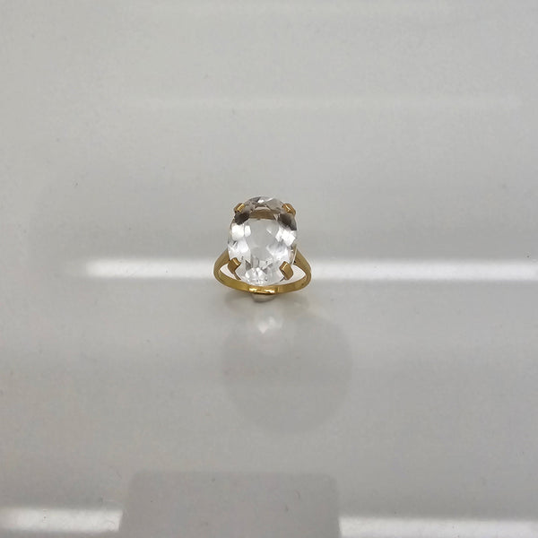 Bague Solitaire Or Jaune 18K avec Cristal de Roche - T57 - 6.14gr