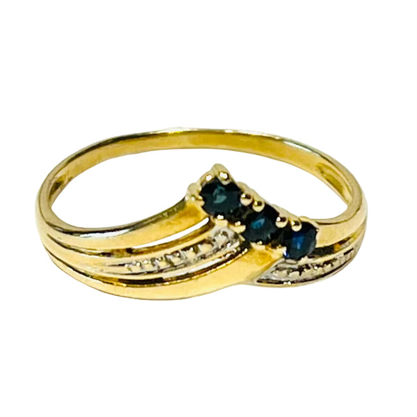 Bague en Or 18K avec 3 Saphirs - T54 - 1.29gr
