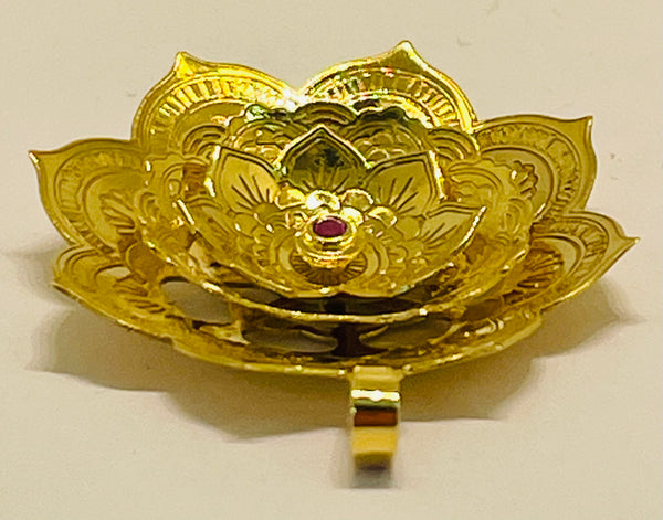 Pendentif Fleur en Or jaune 18K - Rubis - 3.05g