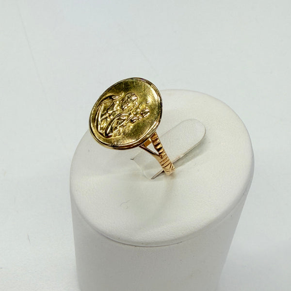 Bague en or jaune 18k, symbole religieux