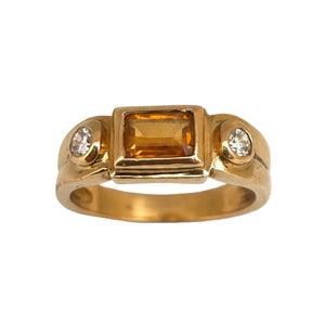 Bague en Or Jaune 18K avec Citrine et Oxyde de Zirconium
