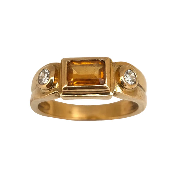 Bague en Or Jaune 18K avec Citrine et Oxyde de Zirconium