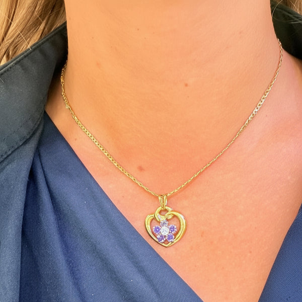 Pendentif Coeur Fleur en Or Jaune 18K - 1.31g