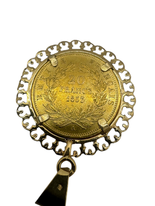 Pendentif 20 Francs Napoléon III en Or Jaune 1853
