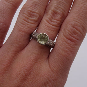 Bague Or Gris avec Citrine et Diamants 18K - Taille 56