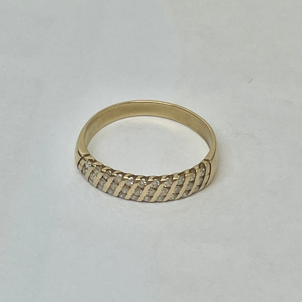 Bague Demi Tour Or Jaune 18K et Diamants - T53 - 2.67gr