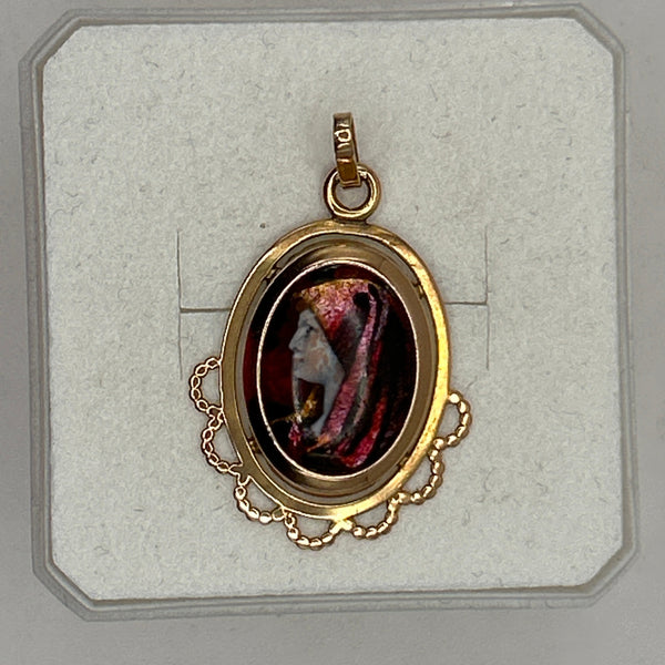 Pendentif Médaille en Or Jaune 18K Femme Espagnole Émail d'Art