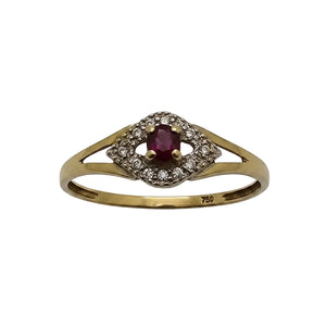 Bague Or Jaune Solitaire Rubis Diamants 18K - 1.23 G - T 58