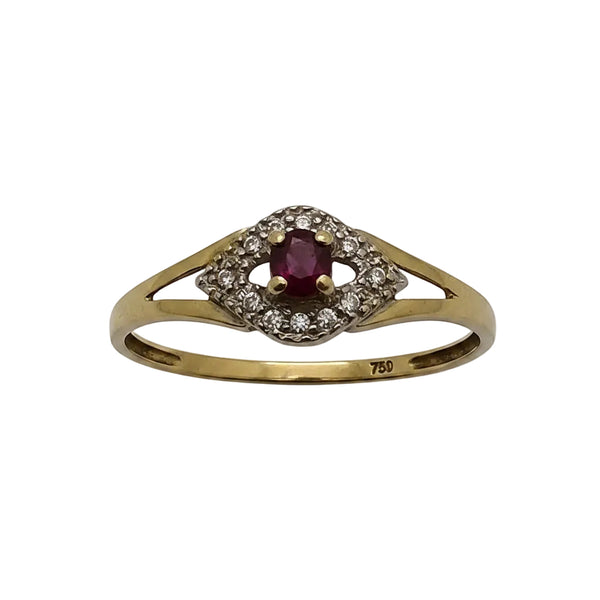 Bague Or Jaune Solitaire Rubis Diamants 18K - 1.23 G - T 58