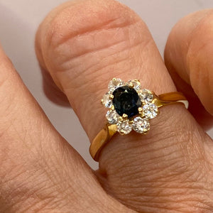 Bague Marguerite Oxyde de Zirconium & Saphir en Or Jaune 18K