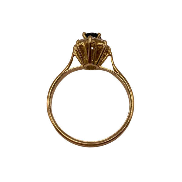 Bague Marguerite Oxyde de Zirconium & Saphir en Or Jaune 18K