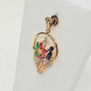 Pendentif Bouquet de Pierres en Or Jaune et Or Blanc 14k
