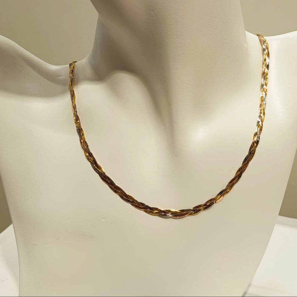 Collier Princesse Tressé en Or Jaune Or Gris Or Rose 18K