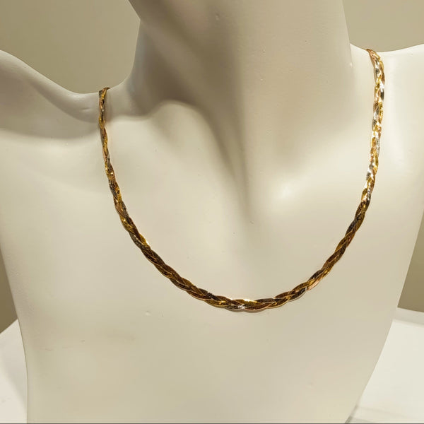 Collier Princesse Tressé en Or Jaune Or Gris Or Rose 18K