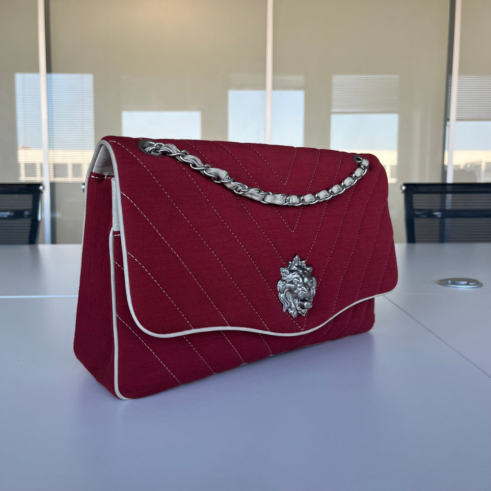 Sac à main Chanel Léo Vintage en jersey rouge - Fermoir tête