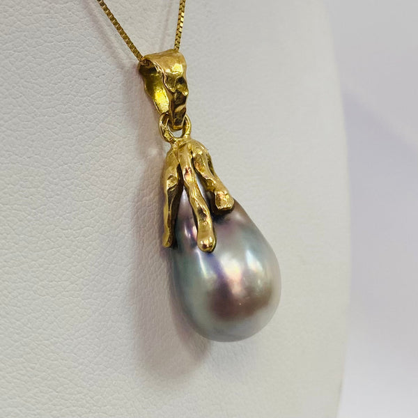 Pendentif Solitaire en Or Jaune 18K avec Perle de Tahiti - 3 Grs